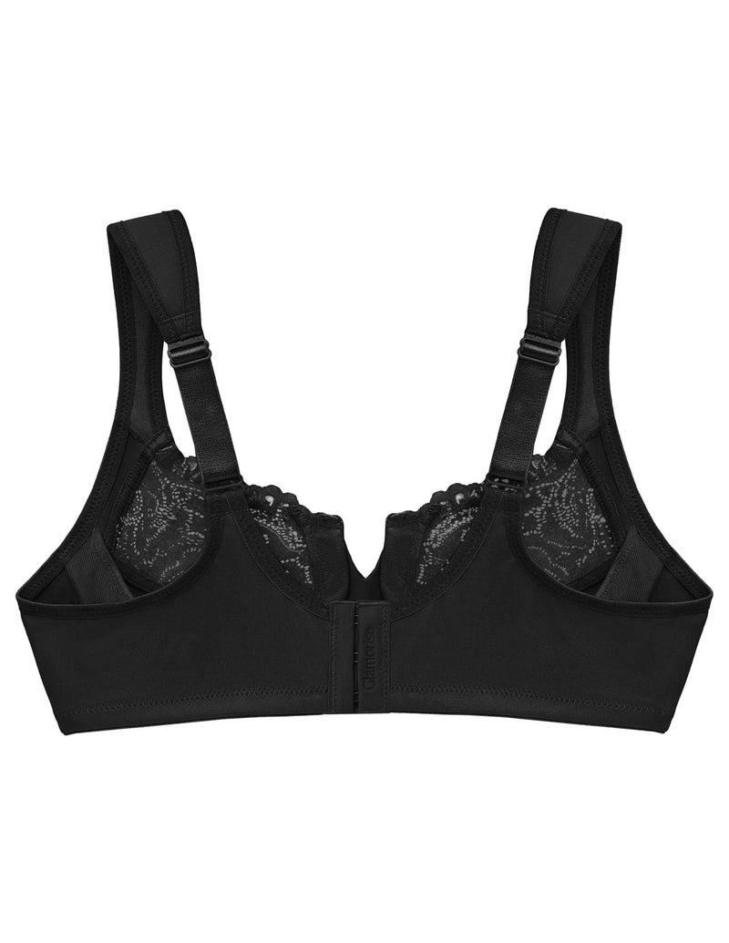 Glamorise Full Figure Plus Size Low Cut Wonderwire Lace Bra Underwire #1240 Black - Image 5